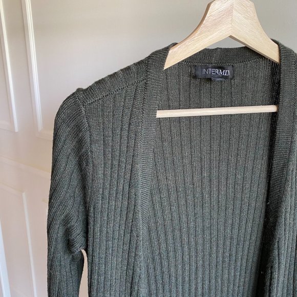 INTERMIX Ribbed Duster Cardigan Sweater - Green - Picture 11 of 15